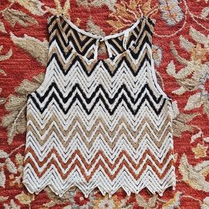 Chevron Sheer Knit Key Hole Tank